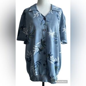 East west fashion, size L floral/beach theme button up with elastic waist